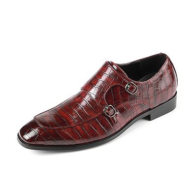 Men's Crocodile Embossed Double Monk Strap Dress Shoes Formal Leather Loafers
