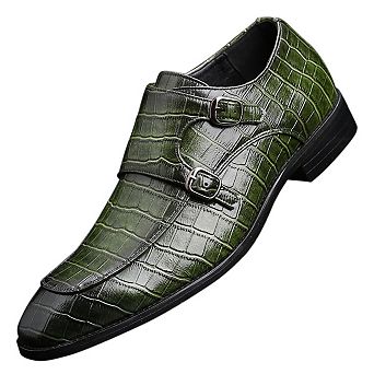 Men's Crocodile Embossed Double Monk Strap Dress Shoes Formal Leather Loafers