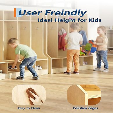 Kids Coat Locker with Bench 10 Cubbies, Daycare Cubby with 4 Casters & 10 Hooks, Cubby Storage Organ