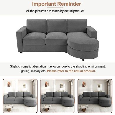 Pnronnc L Shaped Sectional Sofa with Curved Chaise Lounge, USB Ports and Storage Pockets