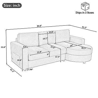 Pnronnc L Shaped Sectional Sofa with Curved Chaise Lounge, USB Ports and Storage Pockets