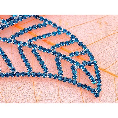 Boho Vintage Shiny Sapphire Blue Crystal Rhinestones Leaf Dangle Earrings for Wedding Prom