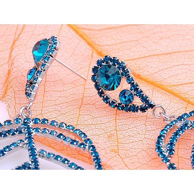 Boho Vintage Shiny Sapphire Blue Crystal Rhinestones Leaf Dangle Earrings for Wedding Prom