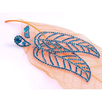 Boho Vintage Shiny Sapphire Blue Crystal Rhinestones Leaf Dangle Earrings for Wedding Prom