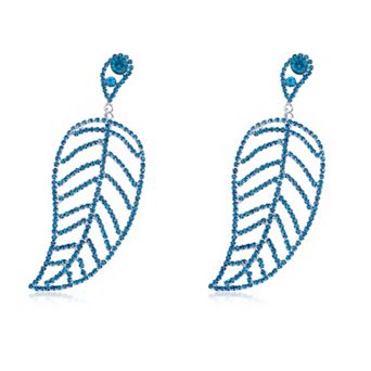 Boho Vintage Shiny Sapphire Blue Crystal Rhinestones Leaf Dangle Earrings for Wedding Prom