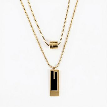 Women's Layered Geometric Pendant Necklace with Rectangular and Cylinder Charms