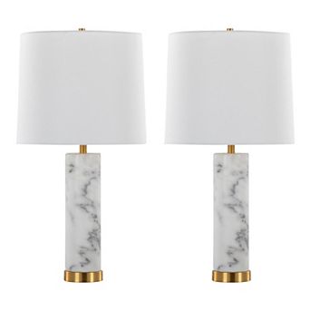 Loheer Contemporary Marble Table Lamp Set of 2 with Linen Shade and Metal Accent