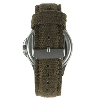 Peugeot Men 40mm Green Military Dial Calendar Canvas Strap Watch