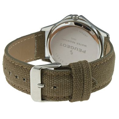 Peugeot Men 40mm Green Military Dial Calendar Canvas Strap Watch