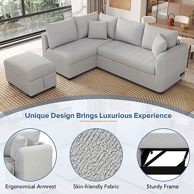 Pnronnc L Shaped Sectional Sofa Bed Sleeper Couch with Storage Ottoman USB Ports and Power Sockets