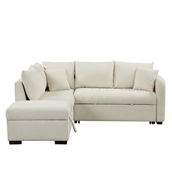 Pnronnc L Shaped Sectional Sofa Bed Sleeper Couch with Storage Ottoman USB Ports and Power Sockets