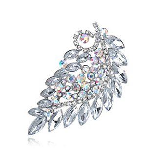 Clear Bridal Aurora Borealis Rhinestone Crystal Leaf Branch Flower Pin Brooch