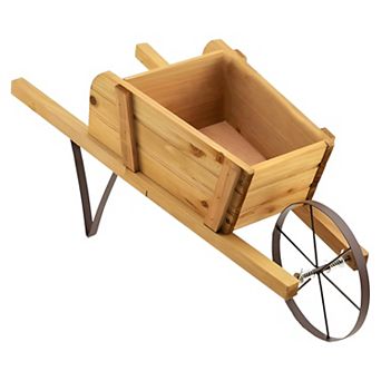 Wooden Wagon Planter with Wheels Farmhouse Flower Cart Box for Porch Patio