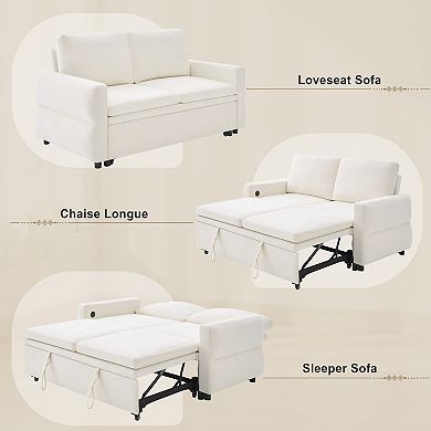 Pnronnc Chenille Loveseat Sofa Convertible Sofa Bed with Adjustable Backrest and USB Ports