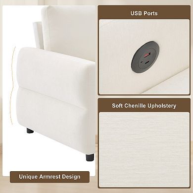 Pnronnc Chenille Loveseat Sofa Convertible Sofa Bed with Adjustable Backrest and USB Ports
