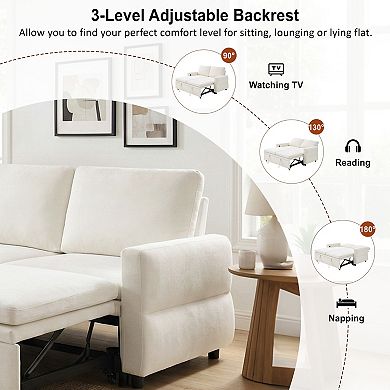 Pnronnc Chenille Loveseat Sofa Convertible Sofa Bed with Adjustable Backrest and USB Ports