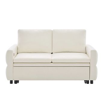 Pnronnc Chenille Loveseat Sofa Convertible Sofa Bed with Adjustable Backrest and USB Ports