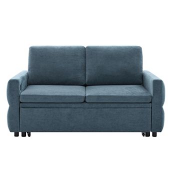 Pnronnc Chenille Loveseat Sofa Convertible Sofa Bed with Adjustable Backrest and USB Ports