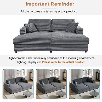 Pnronnc Loveseat Sofa, Corduroy Sectional Sleeper Sofa Bed with USB Ports, Cup Holders & Pillows