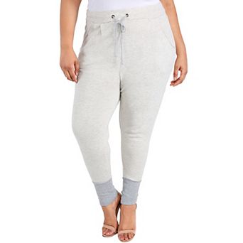 Plus Size Curvy Womens Grey French Terry Drop Crotch Jogger Pants
