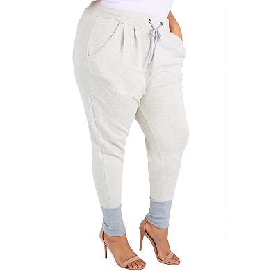 Plus Size Curvy Womens Grey French Terry Drop Crotch Jogger Pants