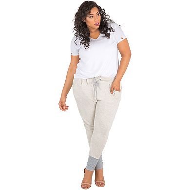 Plus Size Curvy Womens Grey French Terry Drop Crotch Jogger Pants
