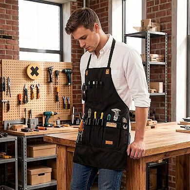Canvas Work Apron with Multiple Tool Pockets Utility Apron for Workshop Kitchen Gardening