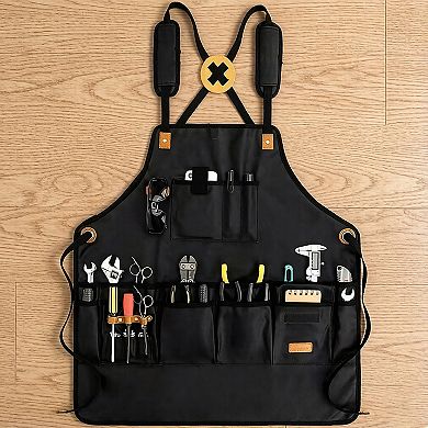 Canvas Work Apron with Multiple Tool Pockets Utility Apron for Workshop Kitchen Gardening