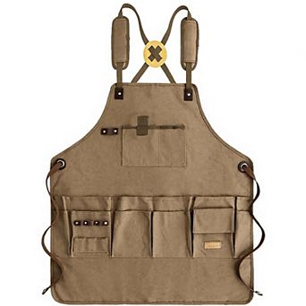 Canvas Work Apron with Multiple Tool Pockets Utility Apron for Workshop Kitchen Gardening