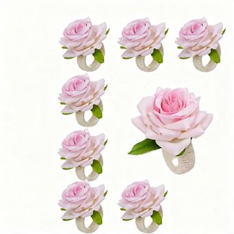 Napkin Ring Set of 8 with Artificial Flowers, Jute Rope, Wedding, Party, Christmas Table Decorations