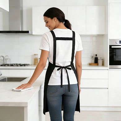 Kitchen Apron Adjustable Strap Apron with Contrast Trim and Dual Pockets for Cooking Work