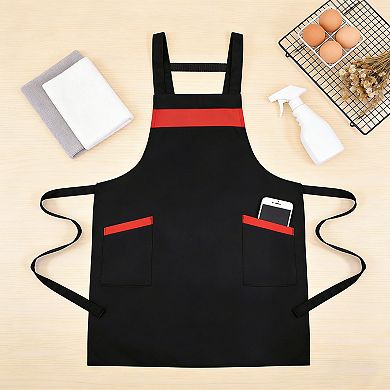Kitchen Apron Adjustable Strap Apron with Contrast Trim and Dual Pockets for Cooking Work