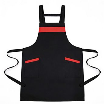 Kitchen Apron Adjustable Strap Apron with Contrast Trim and Dual Pockets for Cooking Work