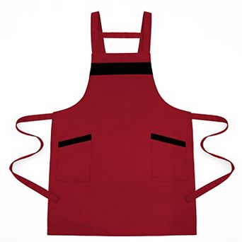 Kitchen Apron Adjustable Strap Apron with Contrast Trim and Dual Pockets for Cooking Work