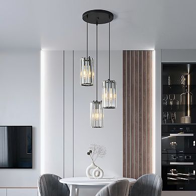 ZLAIQB 3-Light Black Finish Modern Crystal Pendant 5.11in Ceiling Light