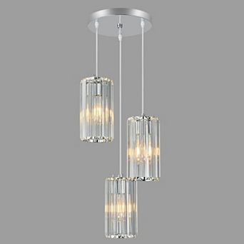 Modern Cylinder Crystal Pendant Light, Adjustable Hanging Lamp for Kitchen Island Bathroom Hallway