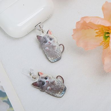 Cat Pendants Dust Plug Charm for Lightning Light Gray 2 Pcs