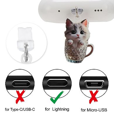 Cat Pendants Dust Plug Charm for Lightning Light Gray 2 Pcs