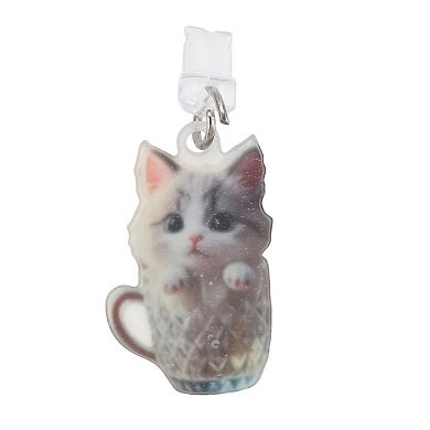 Cat Pendants Dust Plug Charm for Lightning Light Gray 2 Pcs