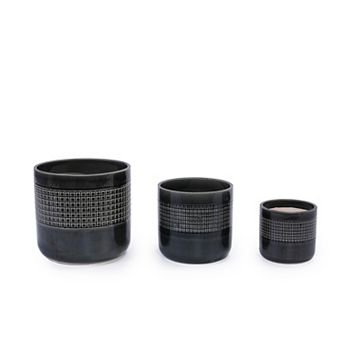 KWPZQEB Handmade Glazed Ceramic Planter Set of 3, Grid Pattern Planter with Drainage Holes