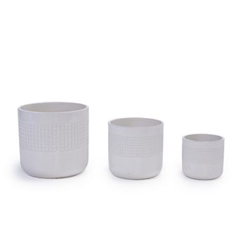 KWPZQEB Handmade Glazed Ceramic Planter Set of 3, Grid Pattern Planter with Drainage Holes