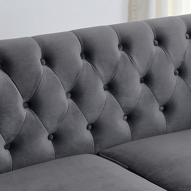 Pnronnc Modern Velvet Sofa, 3 Seat Tufted Couch with Nailhead Arms and 2 Cushions