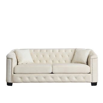 Pnronnc Modern Velvet Sofa, 3 Seat Tufted Couch with Nailhead Arms and 2 Cushions