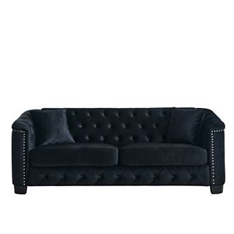 Pnronnc Modern Velvet Sofa, 3 Seat Tufted Couch with Nailhead Arms and 2 Cushions