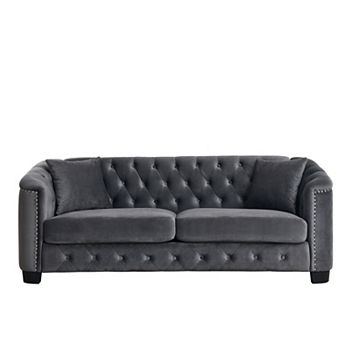 Pnronnc Modern Velvet Sofa, 3 Seat Tufted Couch with Nailhead Arms and 2 Cushions