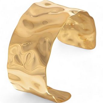 Women's Wavy Gold Tone Open Cuff Fashion Bracelet with Fluid Sculpted Design