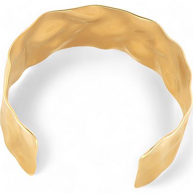 Women's Wavy Gold Tone Open Cuff Fashion Bracelet with Fluid Sculpted Design