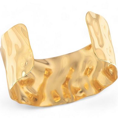 Women's Wavy Gold Tone Open Cuff Fashion Bracelet with Fluid Sculpted Design