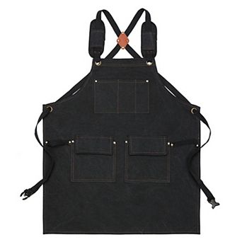 Cotton Kitchen Apron with Adjustable Cross Back Straps Multi Pocket Utility Apron for Cooking Baking