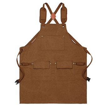 Cotton Kitchen Apron with Adjustable Cross Back Straps Multi Pocket Utility Apron for Cooking Baking